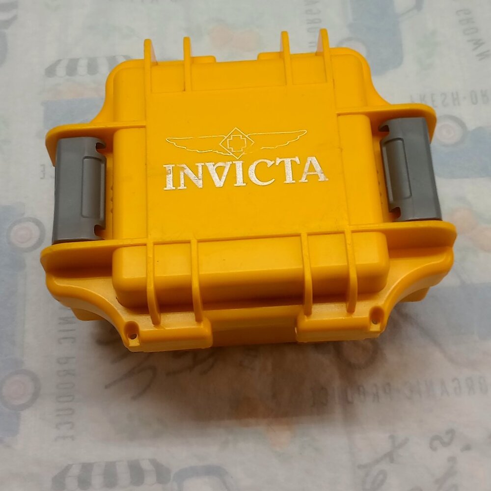 Invicta Watch Case Only-Waterproof Storage Box Yellow Hard Plastic w/Inserts